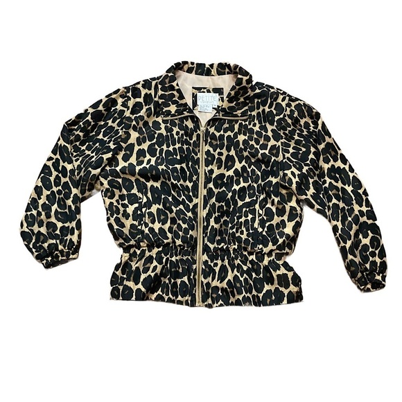 Vintage Jackets & Blazers - Vintage Petite Sophisticate Jacket Womens Leopard 100% Silk Zip up bomber jacket